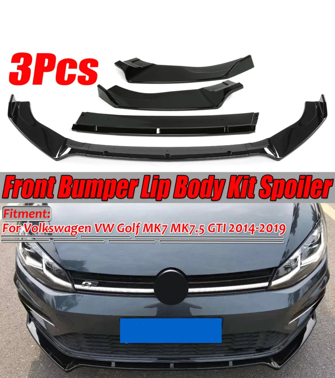 Gloss Front Splitter For VW Golf MK7 MK7.5 GTI R 14+